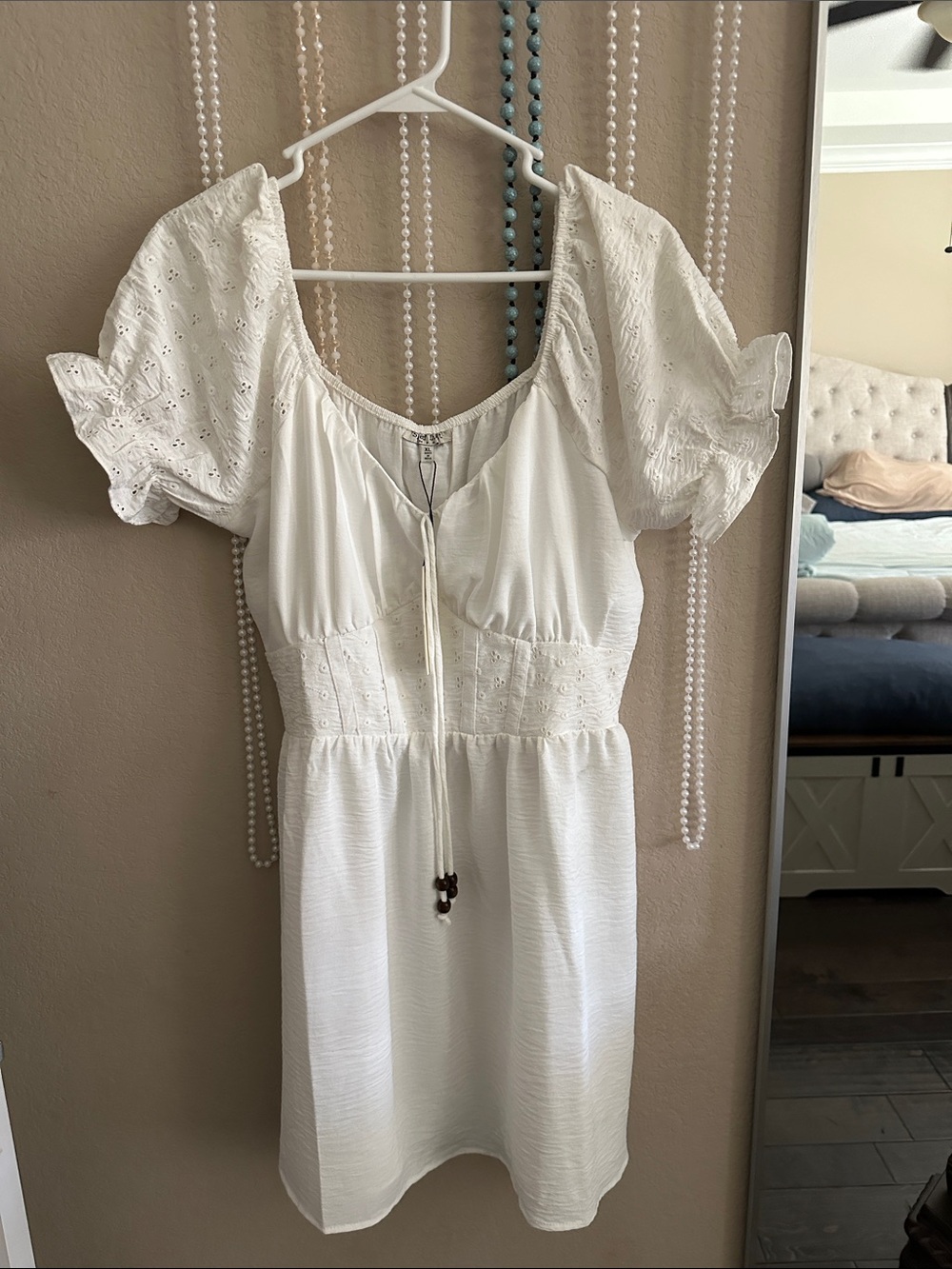 White Eyelet Puff-Sleeve Summer Dress